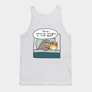 Sloth and Cat Spooning Comic Tank Top